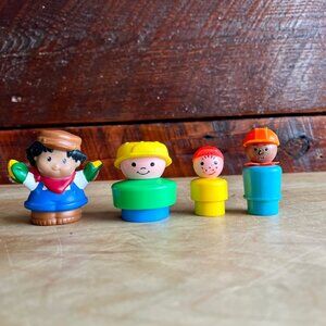 Vintage Collectible Fisher Price Little People Set of 4 Construction Farmer Boy